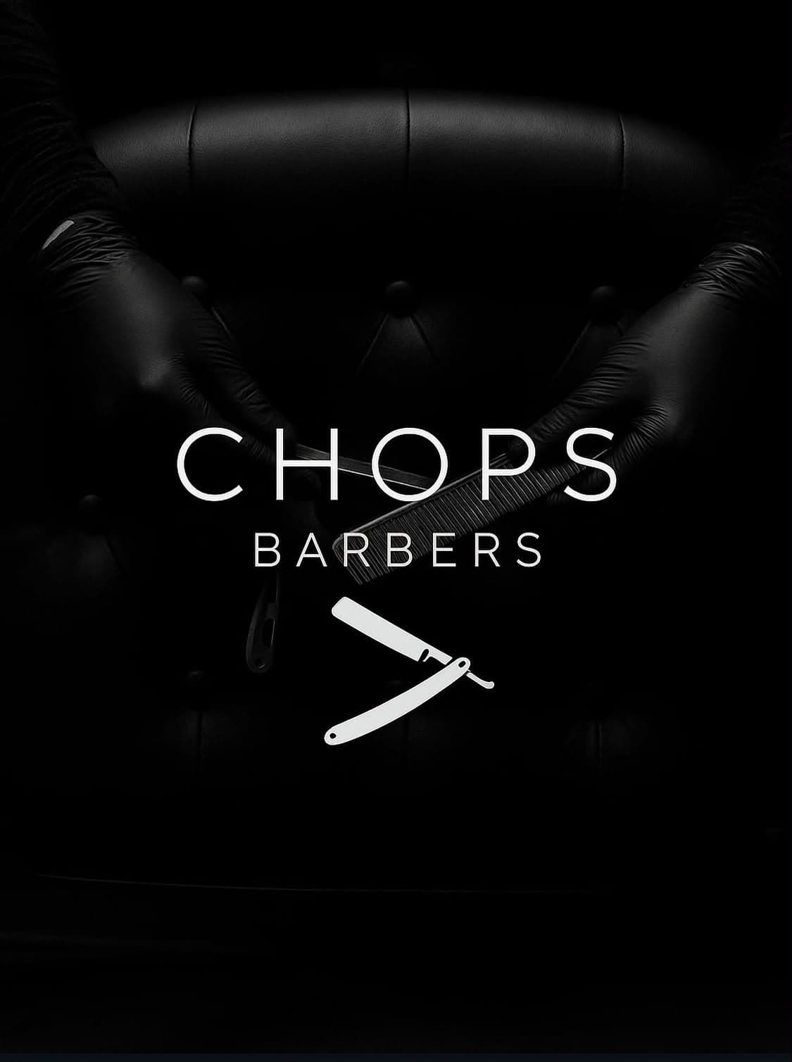 Chops Barbers logo on black leather